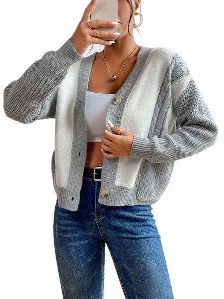 

two tone cable knit drop shoulder cardigan d9da#, White;black