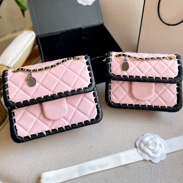 

2022ss mini braided tofu flap bag calfskin sequined contrast color design classic quilted hardware chain crossbody shoulder bag designer lux