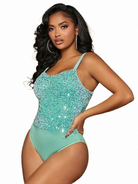 

sxy contrast sequin cami bodysuit 13jq#, White