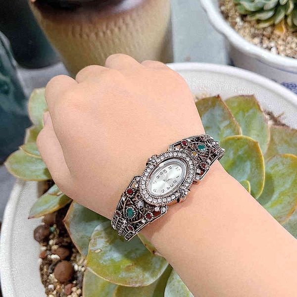 

designer jewelry vintage turkish bangle watches bohemia women bracelet antique gold color quartz watch digital wristwatch relogio feminino g, Black