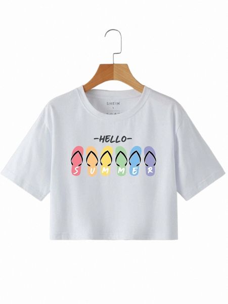 

flip flops and slogan graphic crop tee o0xt#, White