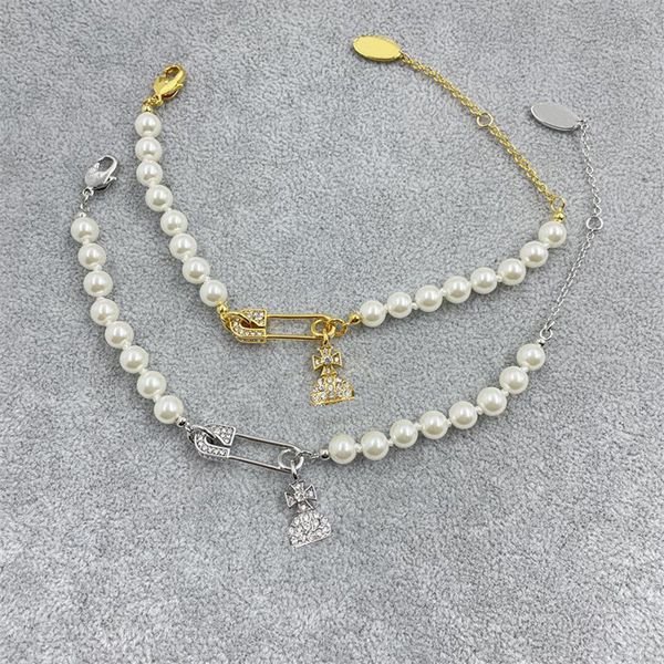 

charm saturn bracelet designer jewelry pearls diamond luxury bracelets for women pin inlaid crystal classic vintage silver gold plating copp, Golden;silver