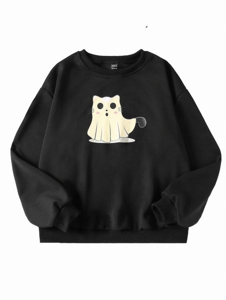 

cartoon graphic drop shoulder pullover z0pb#, Black