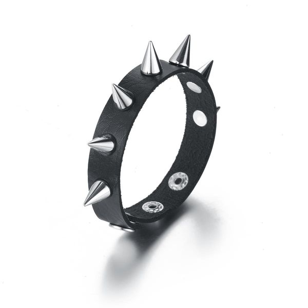 

punk faux leather strand bracelet for men women spiked bangle goth jewelry cosplay emo clothes accessories, Black