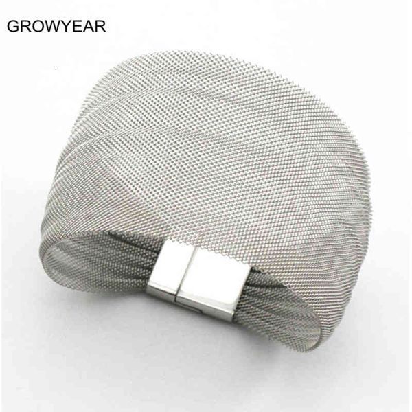 

designer jewelry stainless steel mesh bangle wide metal silver color bracelet women casual 1 piece, Black