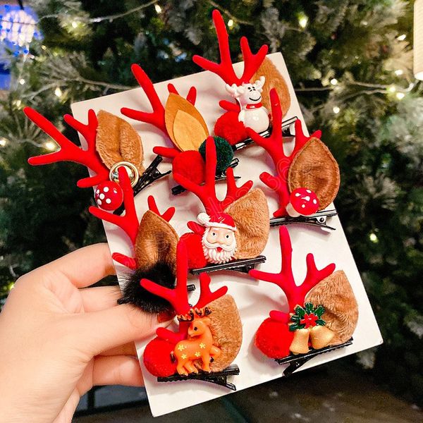 

2pcs korean christmas hair clips cute deer ear hairpin for women girl santa snowman barrettes hairgrip headwear hair accessories, Slivery;white