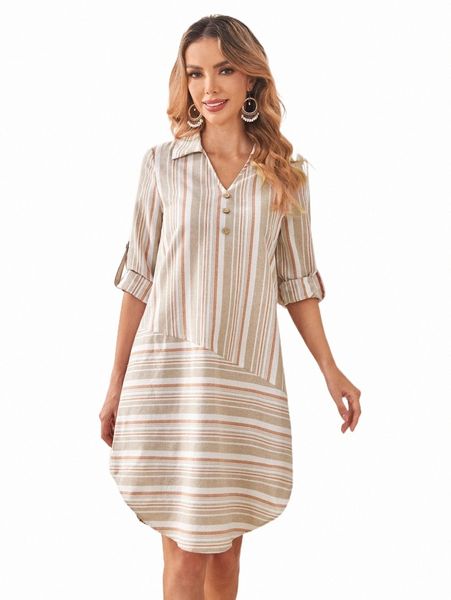 

emery rose roll tab sleeve striped dress y2vy#, Black;gray