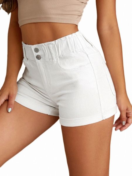 

paperbag waist roll hem denim shorts s0ea#, White;black