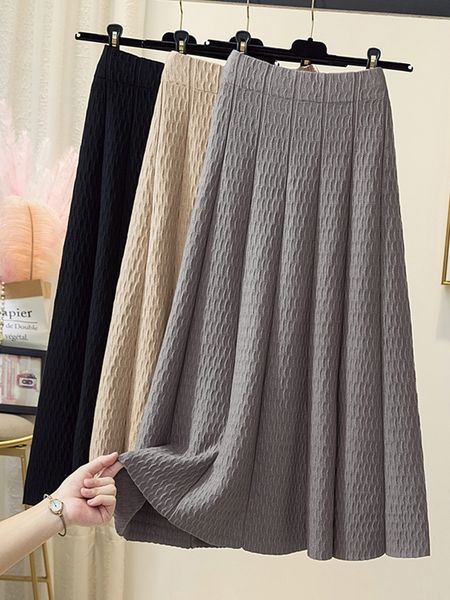 

knitted midi skirt women korean fashion clothing autumn winter retro high waist swing aline keep warm skirt black saia feminina 220818