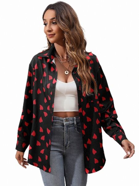 

allover heart print drop shoulder shirt 669s#, White