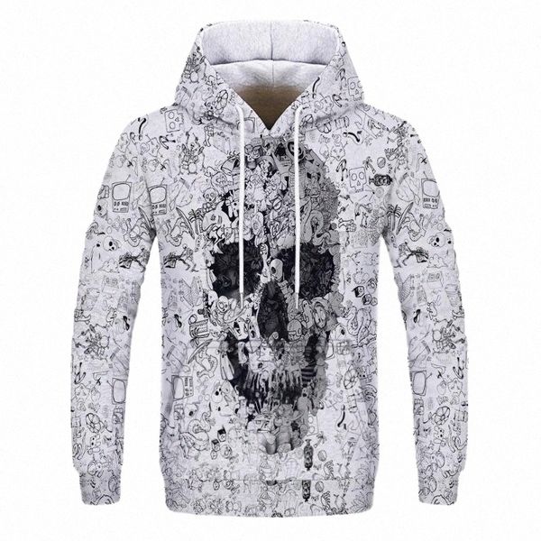 

men's hoodies & sweatshirts 2021 autumn and winter 3d skull hoodie women's oversized sweatshirt with pockets long-sleeved warm pul, Black