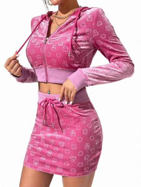 

jacquard zip up velvet hoodie & skirt h2s7#, White