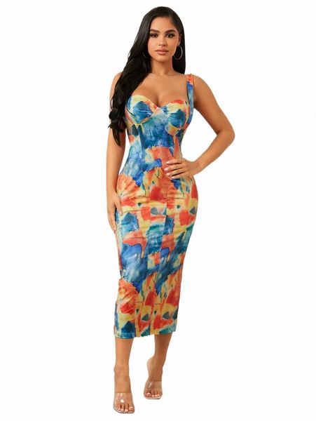 

sxy tie dye bustier bodycon cami dress n7yb#, Black;gray