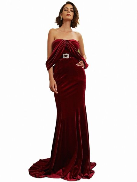 

missord off shoulder rhinestone belted mermaid hem velvet prom dress d1vi#, Black;gray