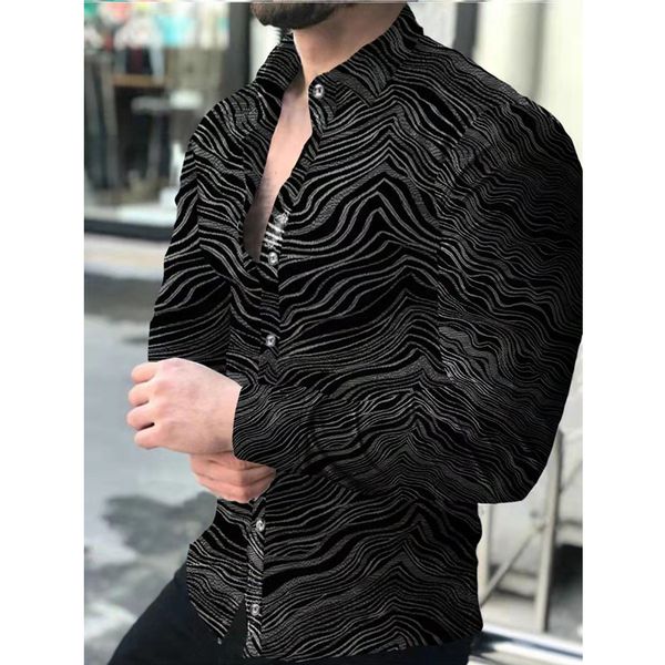 

men's casual shirts autum water ripple gothic mens shirt hawaiian printing slim long sleeve turn-down plus size button for menmen', White;black