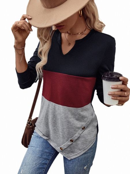 

color block button detail tee 75me#, White