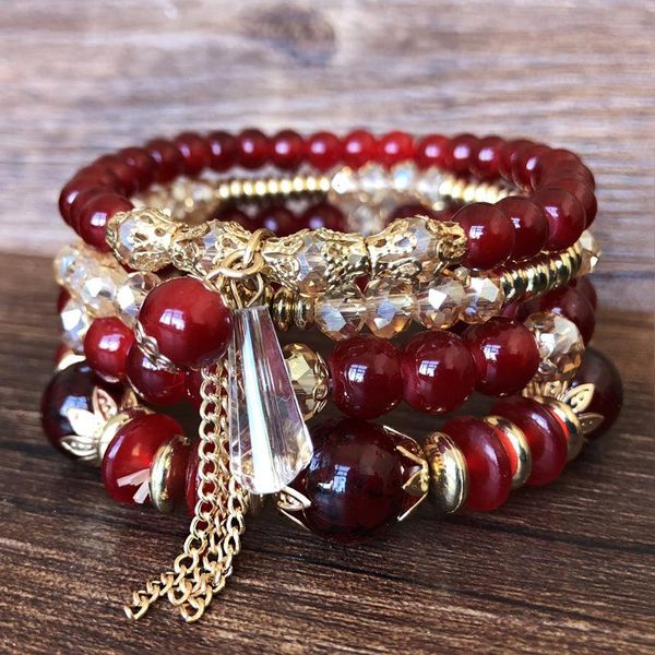 

4-piece set of strands beaded crystal bracelet bohemian style female fashion jewelry, Black