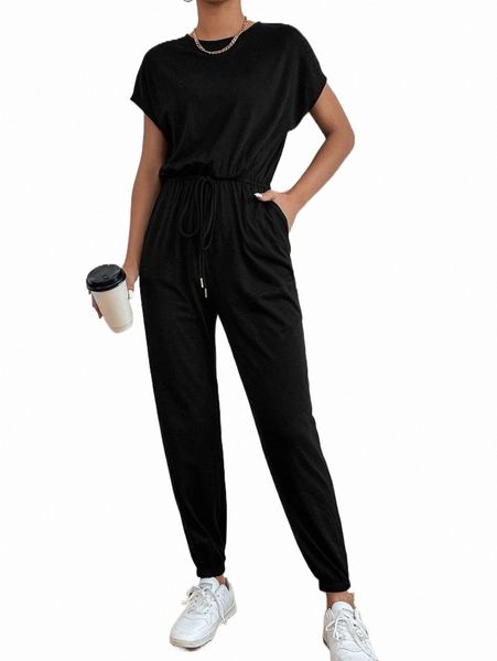 

keyhole back drawstring waist batwing sleeve jumpsuit 20kz#, Black;white