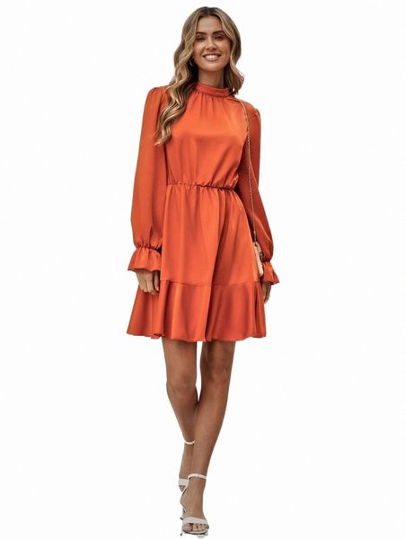 

flounce sleeve ruffle hem dress i1h8#, Black;gray