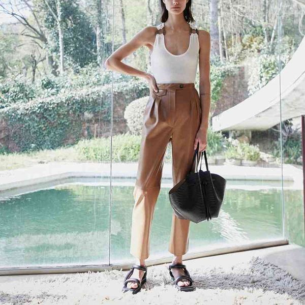 

women's pants capris autumn hungarian minority design nanu mitsu imitation leather pleated pipe pants xx3e, Black;white