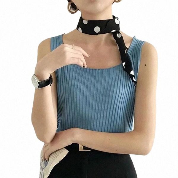 

women's tanks & camis 2021 summer women casual candy color knitting tank sleeveless square collar sling vest x8ix#, White