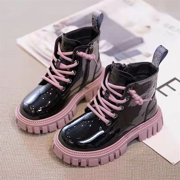 

fashion kids martin boots girls british style child toddler girl combat warm waterproof boys high 115 years old 220818, Black;grey