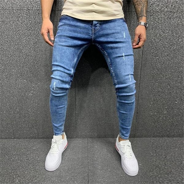 

mens skinny blue jeans scratch slim denim pants pencil pants autumn street hip-hop denim trousers fashion men's clothing 220818