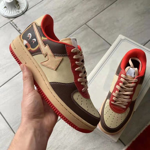 

bapestas sta sneaker designer casual shoes kanye bear sneakers leather face ape monkey shape medicom toy camo sk8 size 36-44 s55, Black