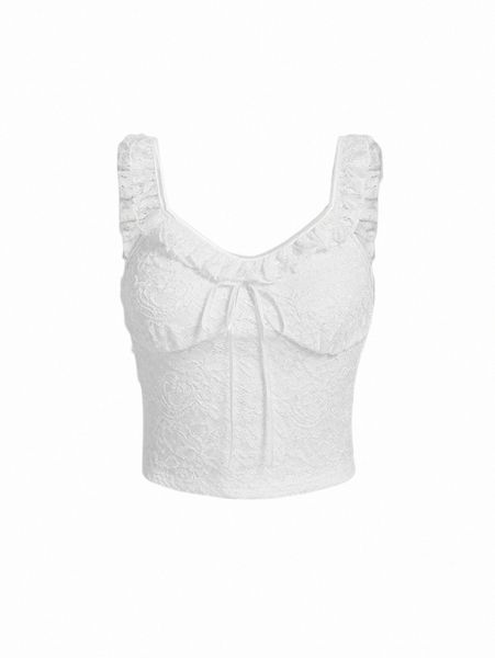 

mod frill trim knot front crop cami w6i0#, White