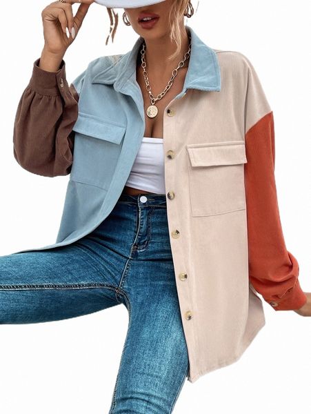 

color block drop shoulder flap pocket coat r4mw#, Black