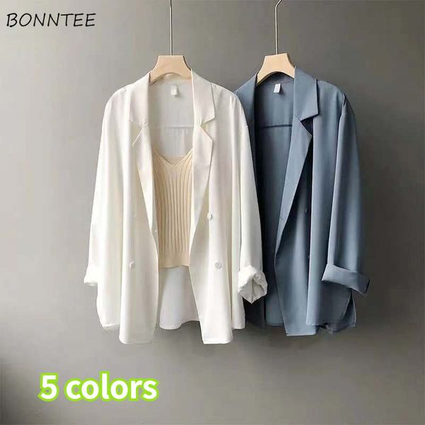 

blazers women solid thin spring summer long sleeve double breasted stylish loose casual elegant all match sunscreen ulzzang chic 220818, Black;brown