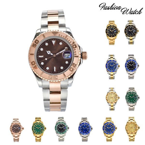 

ceramic bezel mens watches mechanical split stainless steel automatic movement champagne dial watch gliding clasp 5atm waterproof luminous w, Slivery;brown
