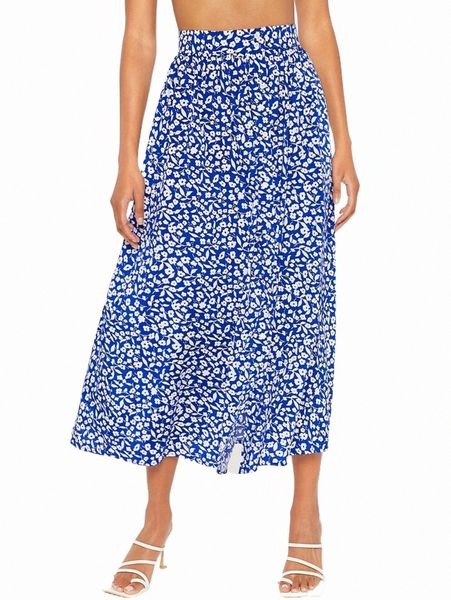

tall ditsy floral elastic waist skirt 36kf#, Black