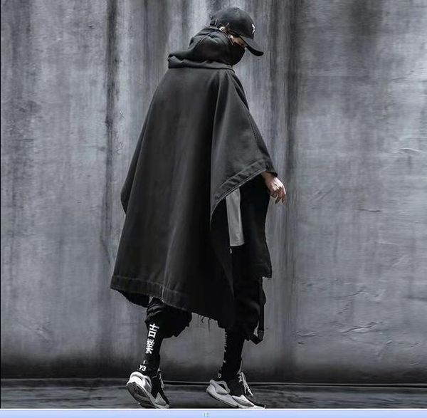 

men's outerwear jackets coats spring and autumn functional wind cloak men and women loose casual hooded windbreaker jacket cyberpunk, Black;brown