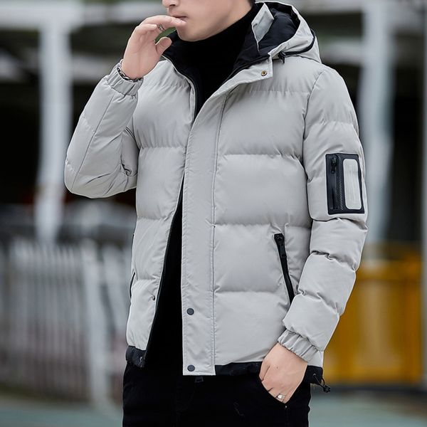 

korean fashion puffer jacket men cotton padded jacket fashion clothing streetwear thicken winter warm hooded coat clothes, Black
