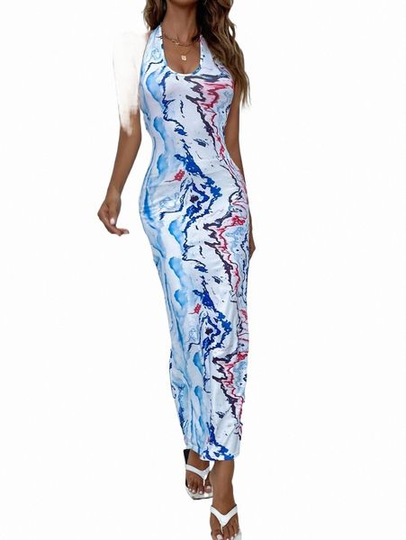 

marble pattern backless halter dress q0zo#, Black;gray