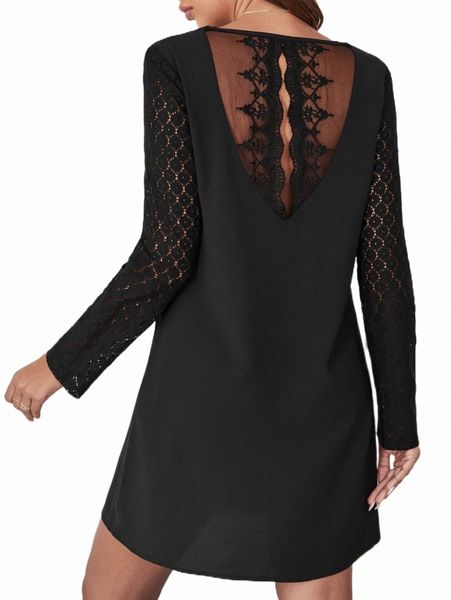 

contrast lace keyhole back tunic dress x9qq#, Black;gray
