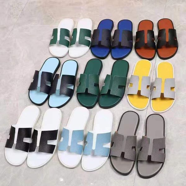 

designer chypre h luxury slippers with summer genuine leather filp flops sandals mules sliders personalized home non-slip fashion beach slip, Black