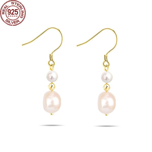

charm s925 silver ear hook baroque style pearl earrings charms trendy net red personalized simple versatile jewelry for women girls, Golden