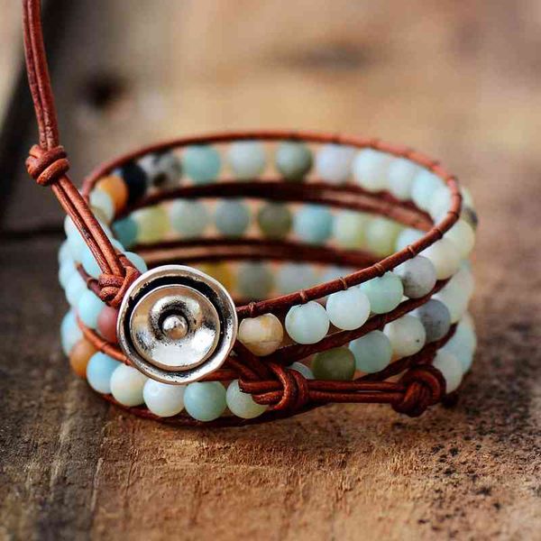 

bangle designer vintage leather s 6mm matte ite 3 strands woven wrap bracelet handmade multilayer beads jewelry dropship, Black
