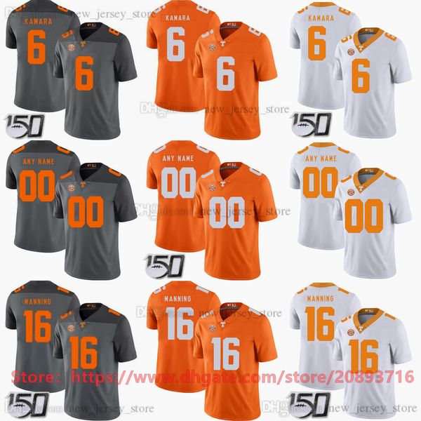 

custom 150th ncaa football man women kids boys 16 peyton manning jersey tennessee volunteers 6 alvin kamara 92 reggie white 14 eric berry 3, Black