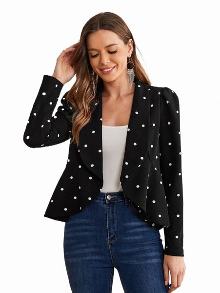 

emery rose polka dot shawl collar open front jacket p0db#, Black;brown