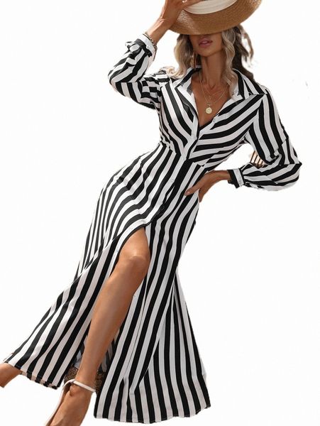 

striped print button up shirt dress 17nl#, Black;gray