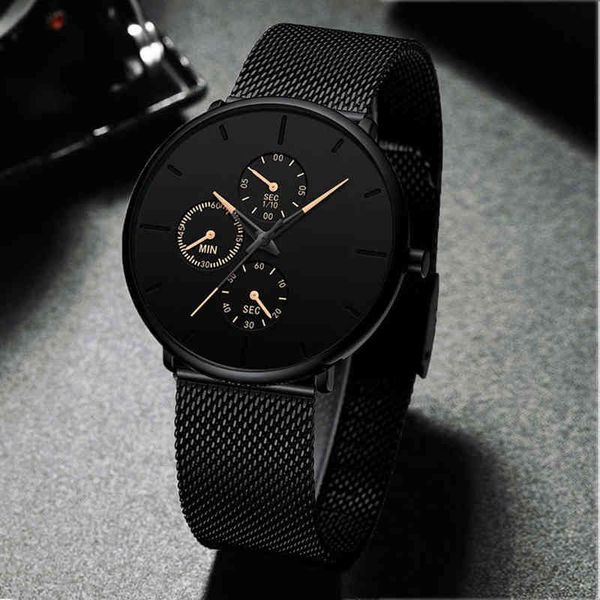 

huiya06 mens alloy mesh strap watch fake three-eye three-needle men's casual quartz watches, Slivery;brown