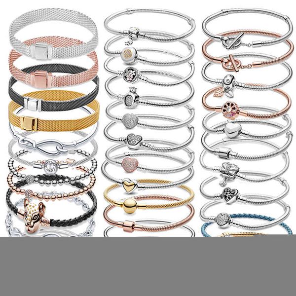 

bangle designer 2022 charms 925 sterling solid silver bracelet heart original chain sparkling blue disc clasp snake women jewelry, Black