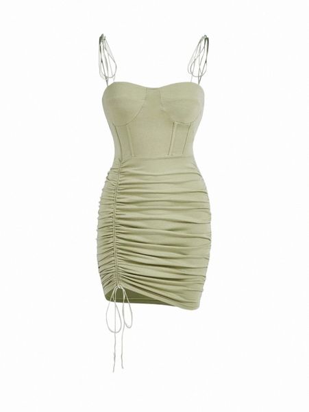 

mod ruched drawstring knot bodycon dress w83r#, Black;gray