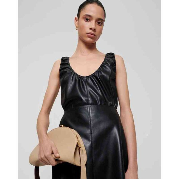 

women's knits tees summer niche design vest women's imitation leather sleeveless pleated w11m, White