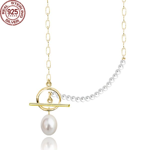 

new arrival 925 sterling silver beaded necklaces baroque natural pearl jewelry ins minority design ot buckle thick chain splicing for girls