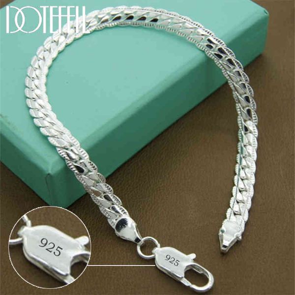 

doteffil 925 sterling silver bracelet 6mm 18/19/20cm flat side chain lobster clasp for woman man wedding engagement jewelry, Black
