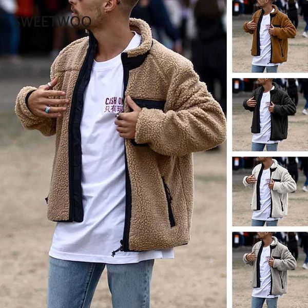 

men's jackets men clothing jacket spring polar fleece thick warm premium loose fashion street style cardiganmen's, Black;brown
